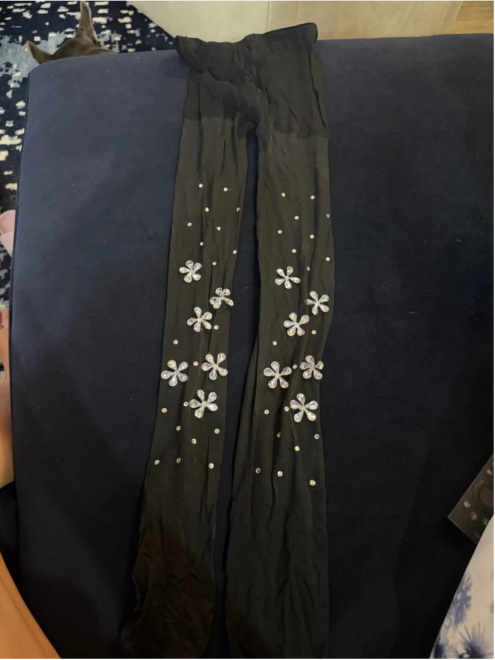 superdown Claudia Black Rhinestone Embellished Tights, One Size